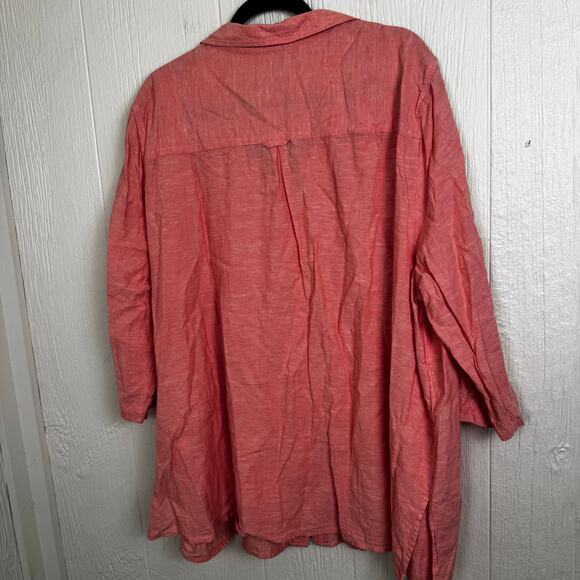 Catherines Button Front Half Sleeve Linen Blend Shirt Coral Pink Size 3X 26/28 - Picture 7 of 7